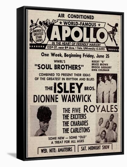 Apollo Theatre Ad: Soul Brothers, Isley Brothers, Dionne Warwick, Five Royales, Charades, Carletons-null-Framed Stretched Canvas