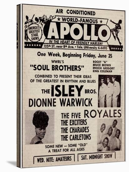 Apollo Theatre Ad: Soul Brothers, Isley Brothers, Dionne Warwick, Five Royales, Charades, Carletons-null-Stretched Canvas