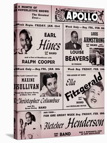 Apollo Theatre: Earl Hines, Louis Armstrong, Ella Fitzgerald, Fletcher Henderson and More-null-Stretched Canvas