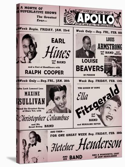 Apollo Theatre: Earl Hines, Louis Armstrong, Ella Fitzgerald, Fletcher Henderson and More-null-Stretched Canvas