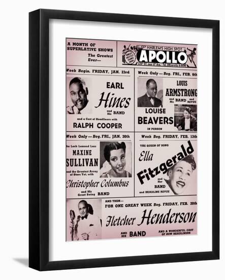 Apollo Theatre: Earl Hines, Louis Armstrong, Ella Fitzgerald, Fletcher Henderson and More-null-Framed Art Print