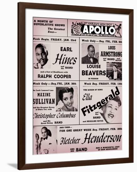 Apollo Theatre: Earl Hines, Louis Armstrong, Ella Fitzgerald, Fletcher Henderson and More-null-Framed Art Print