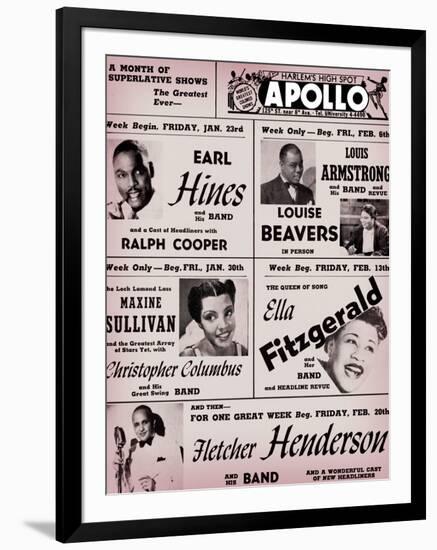 Apollo Theatre: Earl Hines, Louis Armstrong, Ella Fitzgerald, Fletcher Henderson and More-null-Framed Art Print