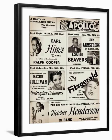 Apollo Theatre: Earl Hines, Louis Armstrong, Ella Fitzgerald, Fletcher Henderson and More-null-Framed Art Print