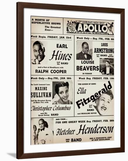 Apollo Theatre: Earl Hines, Louis Armstrong, Ella Fitzgerald, Fletcher Henderson and More-null-Framed Art Print