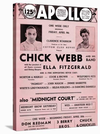 Apollo Theatre  Handbill: Chick Webb, Ella Fitzgerald, Cook and Brown, Wolford's Pets and More-null-Stretched Canvas