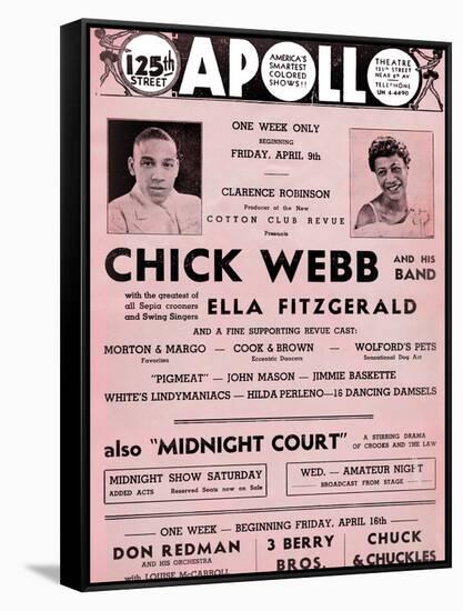 Apollo Theatre  Handbill: Chick Webb, Ella Fitzgerald, Cook and Brown, Wolford's Pets and More-null-Framed Stretched Canvas