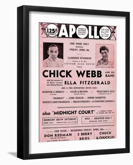 Apollo Theatre  Handbill: Chick Webb, Ella Fitzgerald, Cook and Brown, Wolford's Pets and More-null-Framed Art Print