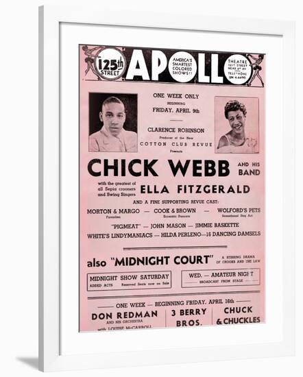 Apollo Theatre  Handbill: Chick Webb, Ella Fitzgerald, Cook and Brown, Wolford's Pets and More-null-Framed Art Print