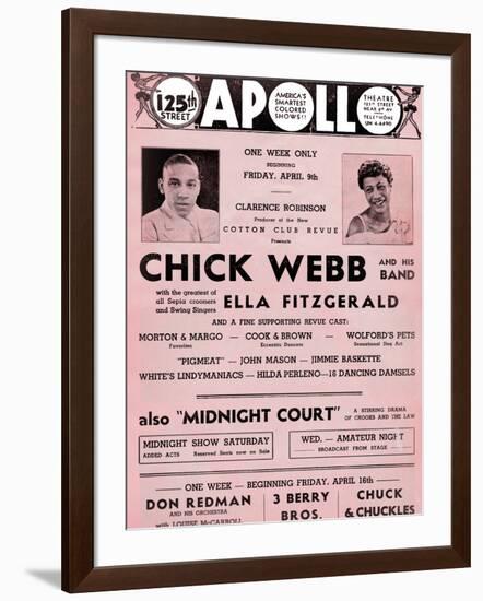 Apollo Theatre  Handbill: Chick Webb, Ella Fitzgerald, Cook and Brown, Wolford's Pets and More-null-Framed Art Print