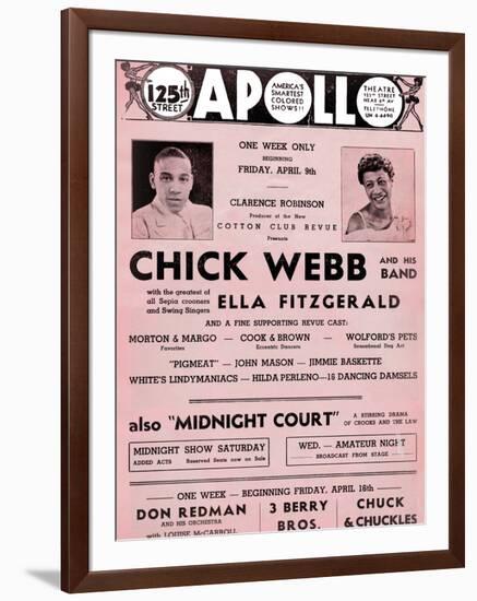Apollo Theatre  Handbill: Chick Webb, Ella Fitzgerald, Cook and Brown, Wolford's Pets and More-null-Framed Art Print