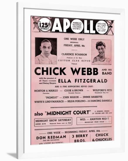 Apollo Theatre  Handbill: Chick Webb, Ella Fitzgerald, Cook and Brown, Wolford's Pets and More-null-Framed Art Print