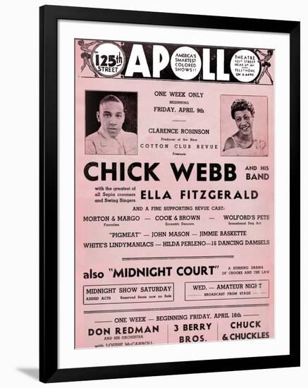 Apollo Theatre  Handbill: Chick Webb, Ella Fitzgerald, Cook and Brown, Wolford's Pets and More-null-Framed Art Print