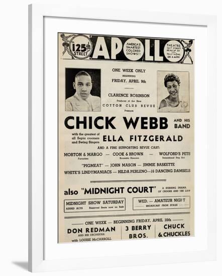 Apollo Theatre  Handbill: Chick Webb, Ella Fitzgerald, Cook and Brown, Wolford's Pets and More-null-Framed Art Print