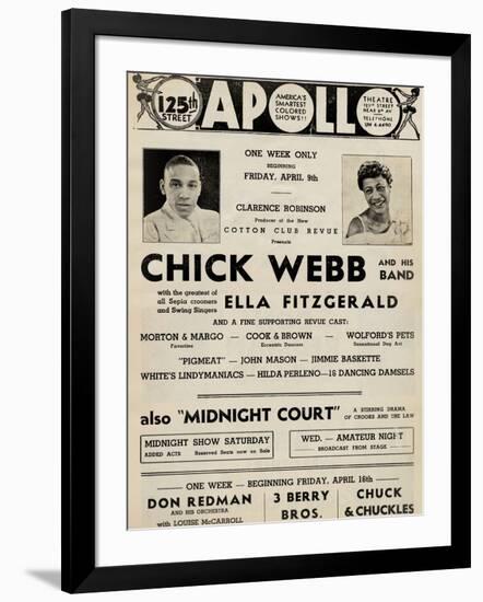 Apollo Theatre  Handbill: Chick Webb, Ella Fitzgerald, Cook and Brown, Wolford's Pets and More-null-Framed Art Print