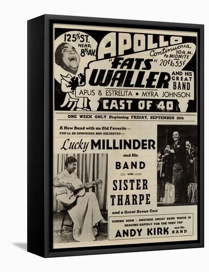 Apollo Theatre  Handbill: Fats Waller, Lucky Millinder, Sister Tharpe-null-Framed Stretched Canvas