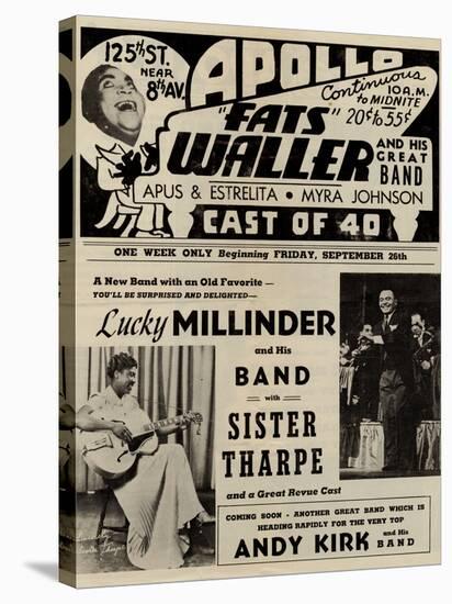Apollo Theatre  Handbill: Fats Waller, Lucky Millinder, Sister Tharpe-null-Stretched Canvas