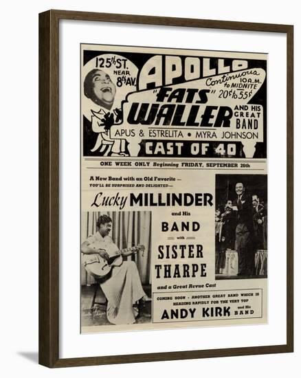 Apollo Theatre  Handbill: Fats Waller, Lucky Millinder, Sister Tharpe-null-Framed Art Print