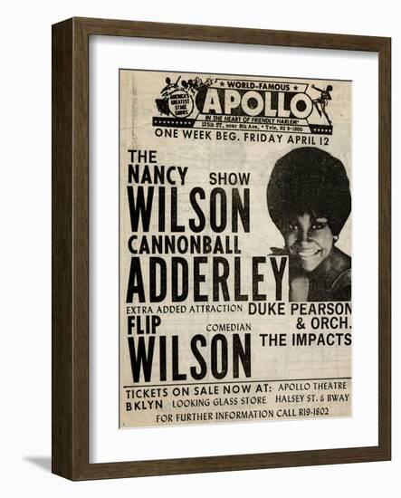 Apollo Theatre: Nancy Wilson, Cannonball Adderley, Duke Pearson, Flip Wilson, and The Impacts; 1968-null-Framed Art Print