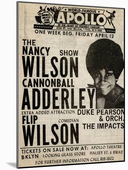 Apollo Theatre: Nancy Wilson, Cannonball Adderley, Duke Pearson, Flip Wilson, and The Impacts; 1968-null-Mounted Art Print