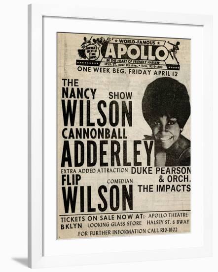 Apollo Theatre: Nancy Wilson, Cannonball Adderley, Duke Pearson, Flip Wilson, and The Impacts; 1968-null-Framed Art Print