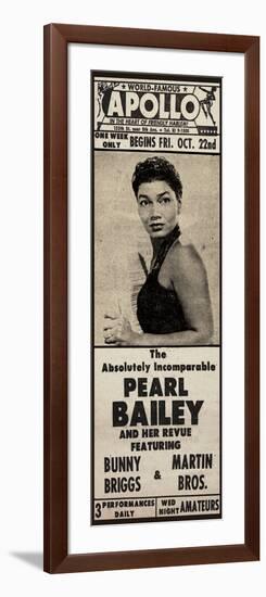 Apollo Theatre Newspaper Ad: Pearl Bailey and Her Revue, Bunny Briggs, and Martin Brothers; 1965-null-Framed Art Print