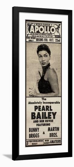 Apollo Theatre Newspaper Ad: Pearl Bailey and Her Revue, Bunny Briggs, and Martin Brothers; 1965-null-Framed Art Print