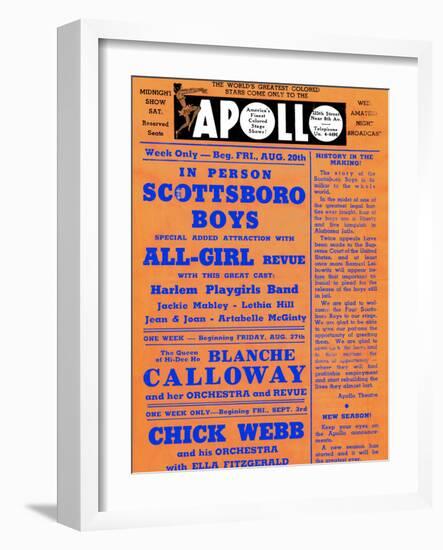 Apollo Theatre: Scottsboro Boys, Blanche Calloway, Chick Webb, Ella Fitzgerald, and More-null-Framed Art Print