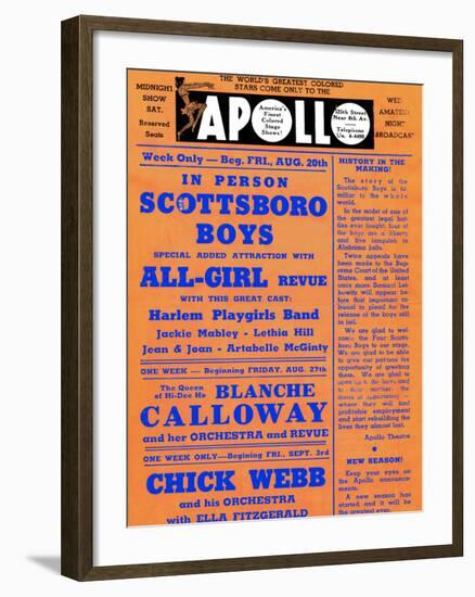 Apollo Theatre: Scottsboro Boys, Blanche Calloway, Chick Webb, Ella Fitzgerald, and More-null-Framed Art Print