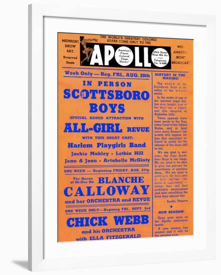 Apollo Theatre: Scottsboro Boys, Blanche Calloway, Chick Webb, Ella Fitzgerald, and More-null-Framed Art Print