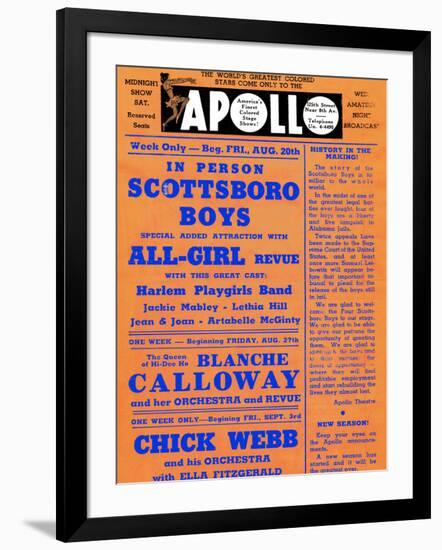 Apollo Theatre: Scottsboro Boys, Blanche Calloway, Chick Webb, Ella Fitzgerald, and More-null-Framed Art Print