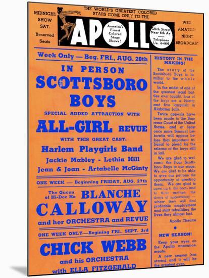 Apollo Theatre: Scottsboro Boys, Blanche Calloway, Chick Webb, Ella Fitzgerald, and More-null-Mounted Art Print