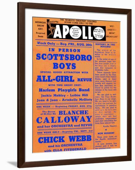 Apollo Theatre: Scottsboro Boys, Blanche Calloway, Chick Webb, Ella Fitzgerald, and More-null-Framed Art Print