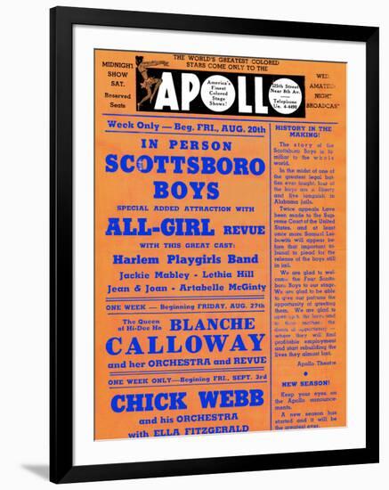 Apollo Theatre: Scottsboro Boys, Blanche Calloway, Chick Webb, Ella Fitzgerald, and More-null-Framed Art Print