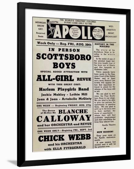 Apollo Theatre: Scottsboro Boys, Blanche Calloway, Chick Webb, Ella Fitzgerald, and More-null-Framed Art Print