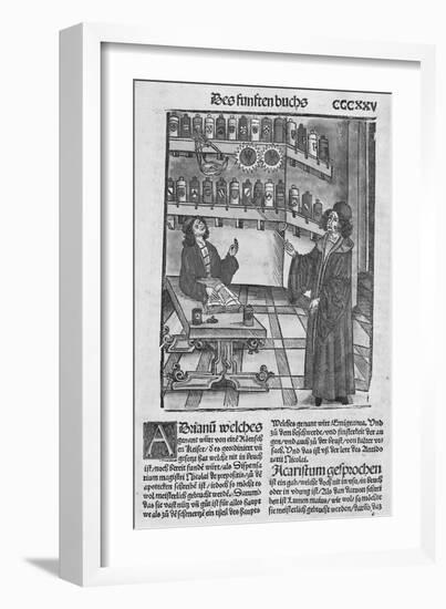 Apothecary's Shop, from 'Das Buch Der Cirugia' Published Strasbourg, 1497 (Woodcut)-Hieronymus Brunschwig-Framed Giclee Print