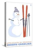 Appalachian Ski Mt, North Carolina, Snowman with Skis-Lantern Press-Stretched Canvas