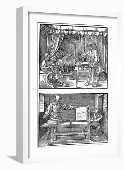 Apparatus for Translating Three-Dimensional Objects into Two-Dimensional Drawings, 1525-Albrecht Durer-Framed Giclee Print