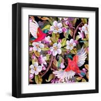 Apple Blossom and Flying Birds-tanycya-Framed Art Print