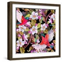 Apple Blossom and Flying Birds-tanycya-Framed Art Print