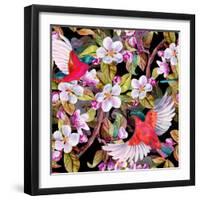 Apple Blossom and Flying Birds-tanycya-Framed Art Print