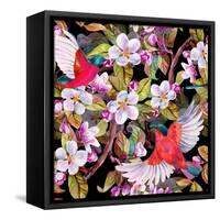 Apple Blossom and Flying Birds-tanycya-Framed Stretched Canvas