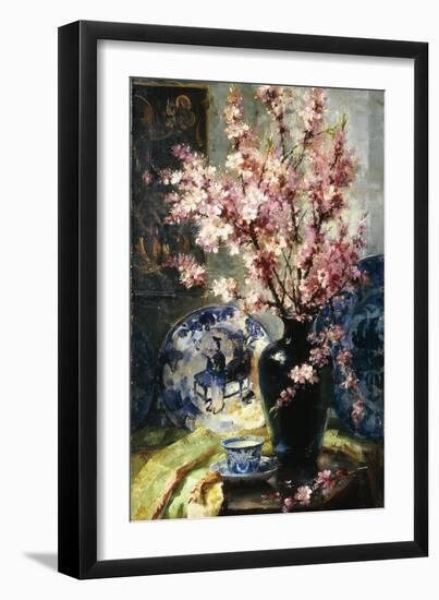 Apple Blossoms and Blue and White Porcelain on a Table-Frans Mortelmans-Framed Giclee Print