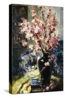 Apple Blossoms and Blue and White Porcelain on a Table-Frans Mortelmans-Stretched Canvas