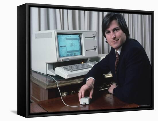 Apple Computer Chairman Steve Jobs with New Lisa Computer During Press Preview-Ted Thai-Framed Stretched Canvas