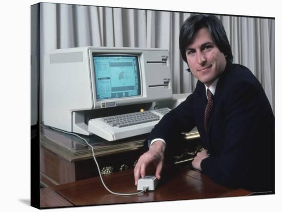 Apple Computer Chairman Steve Jobs with New Lisa Computer During Press Preview-Ted Thai-Stretched Canvas