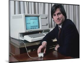 Apple Computer Chairman Steve Jobs with New Lisa Computer During Press Preview-Ted Thai-Mounted Premium Photographic Print