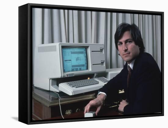 Apple Computer Chrmn. Steve Jobs with New Lisa Computer During Press Preview-Ted Thai-Framed Stretched Canvas
