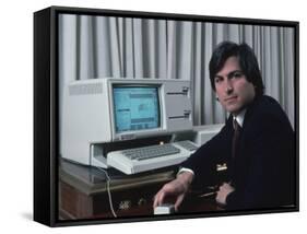 Apple Computer Chrmn. Steve Jobs with New Lisa Computer During Press Preview-Ted Thai-Framed Stretched Canvas