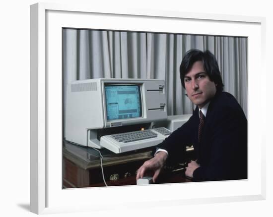 Apple Computer Chrmn. Steve Jobs with New Lisa Computer During Press Preview-Ted Thai-Framed Premium Photographic Print